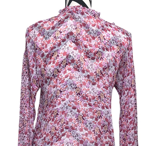 Hale Bob Floral Ruffle Chiffon Sz M Long-Sleeve Blouse - Picture 5 of 10
